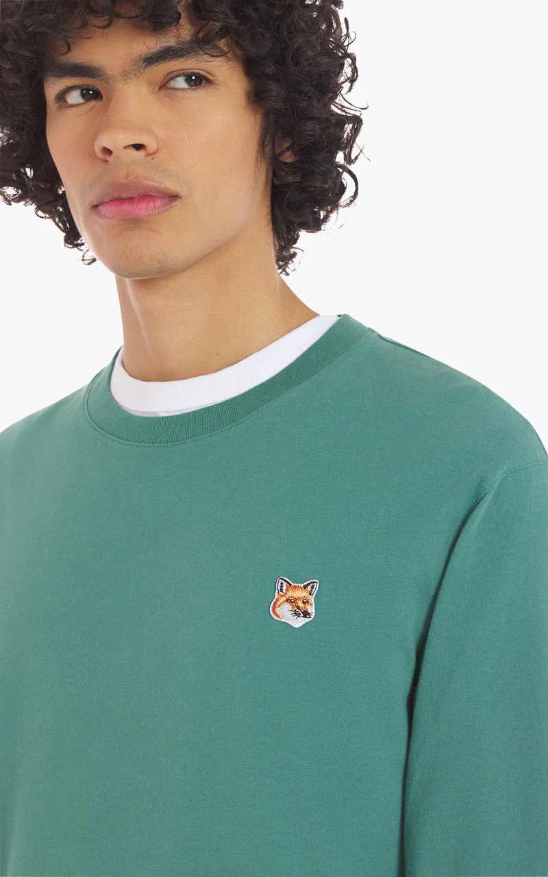 Maison Kitsuné Fox Head Patch Regular Long-Sleeved T-Shirt Teal Grey - Image 5