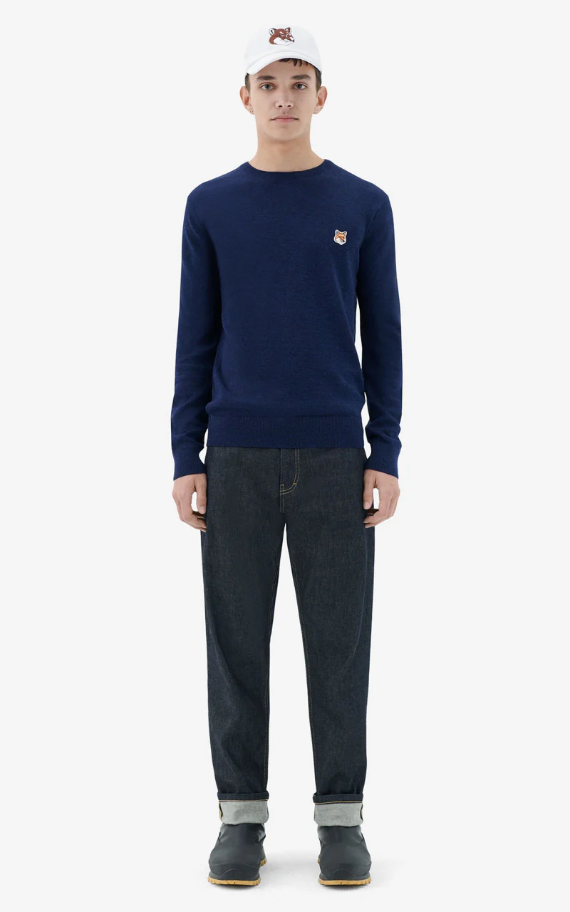 Maison Kitsuné Fox Head Patch Regular R-Neck Pullover Navy - Image 2