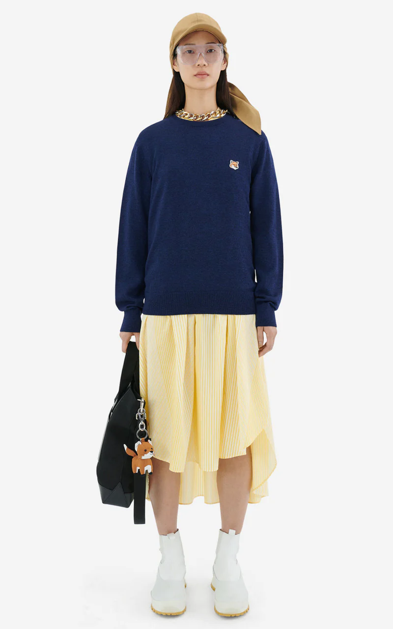 Maison Kitsuné Fox Head Patch Regular R-Neck Pullover Navy - Image 3