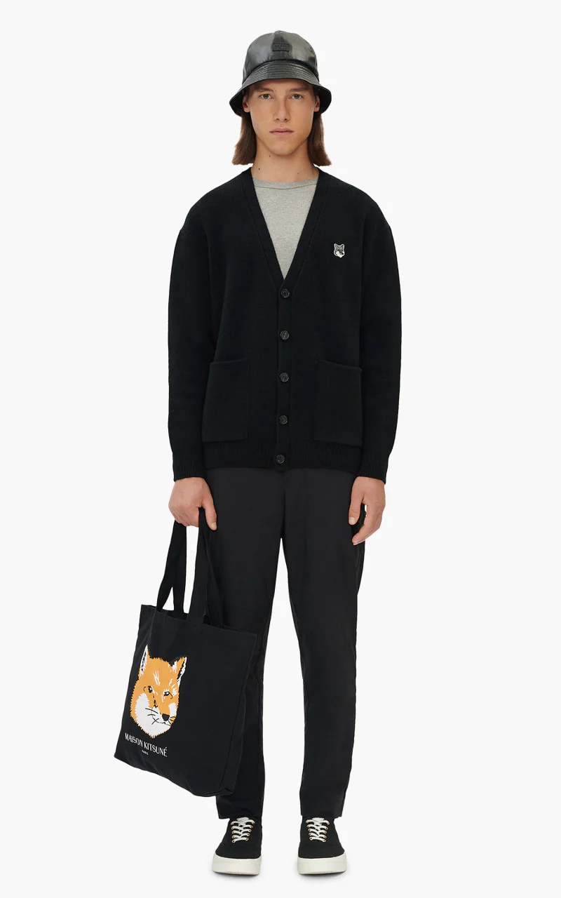 Maison Kitsuné Grey Fox Head Patch Relaxed Cardigan Black - Image 2
