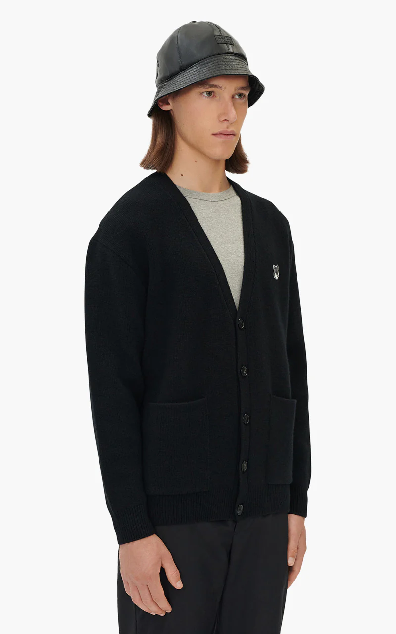 Maison Kitsuné Grey Fox Head Patch Relaxed Cardigan Black - Image 3