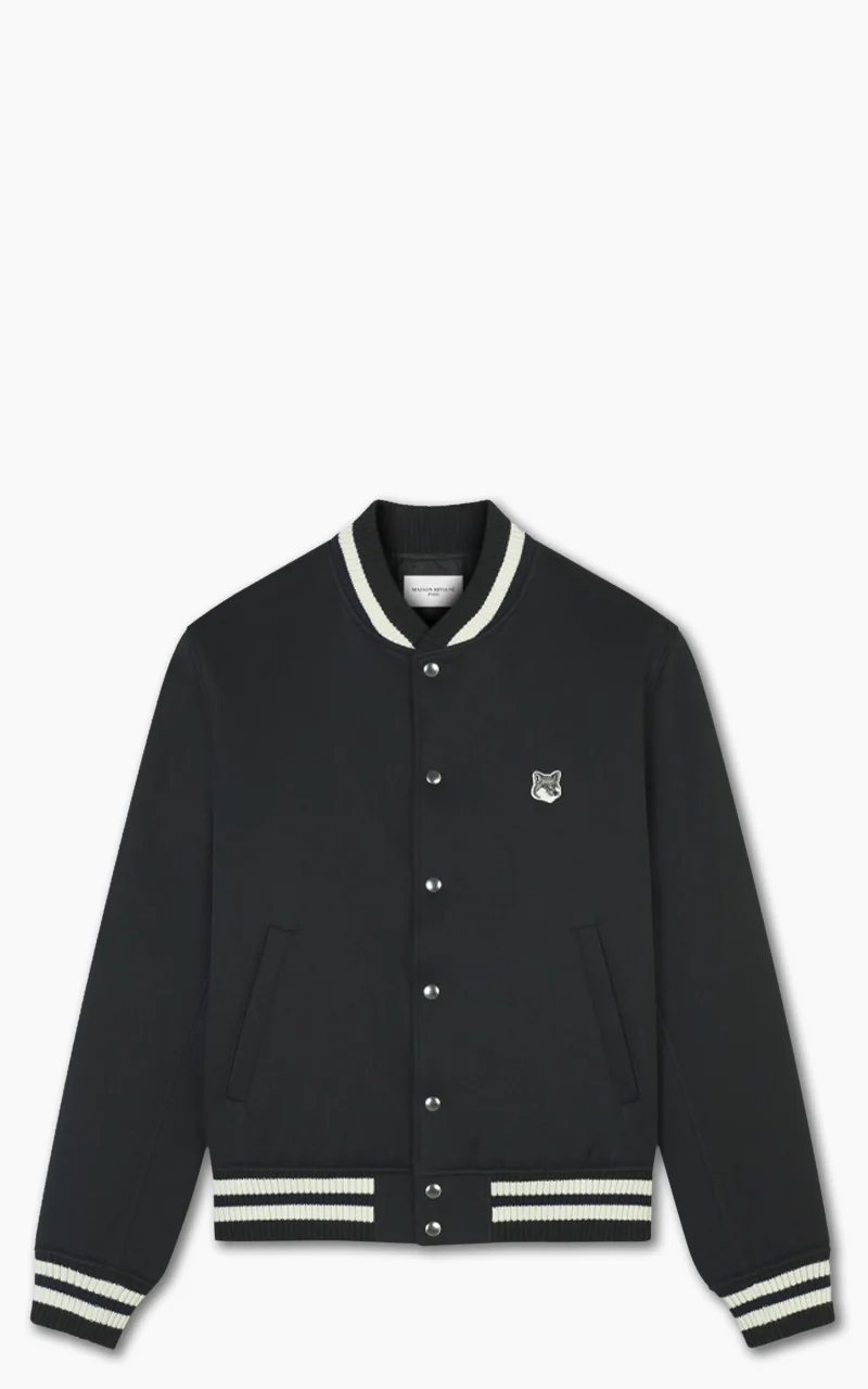 Maison Kitsuné Grey Fox Head Patch Teddy Blouson Cotton Satin