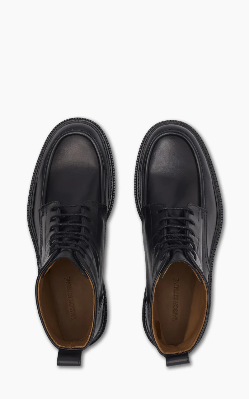 Maison Kitsuné Leather Lace-Up Boots Black - Image 4