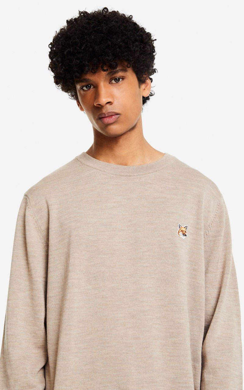 Maison Kitsuné Regular R-Neck Sweatshirt Fox Head Patch Beige Melange - Image 3