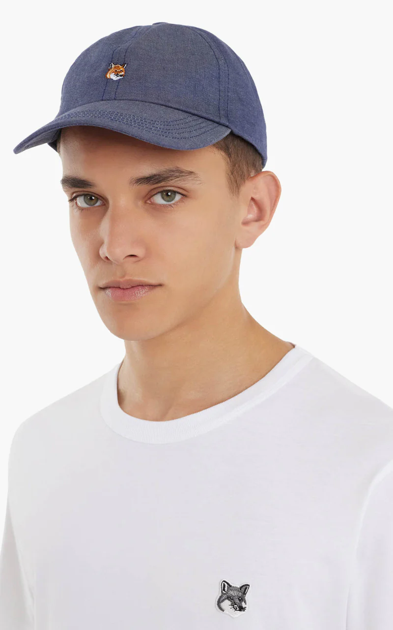 Maison Kitsuné Small Fox Head Embroidery 6 Panel Cap Indigo - Image 2
