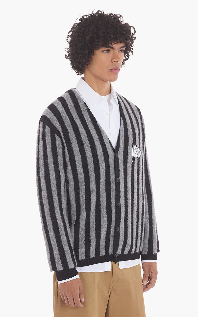 Maison Kitsuné Striped Comfort Cardigan Black/Stone Stripes - Image 4