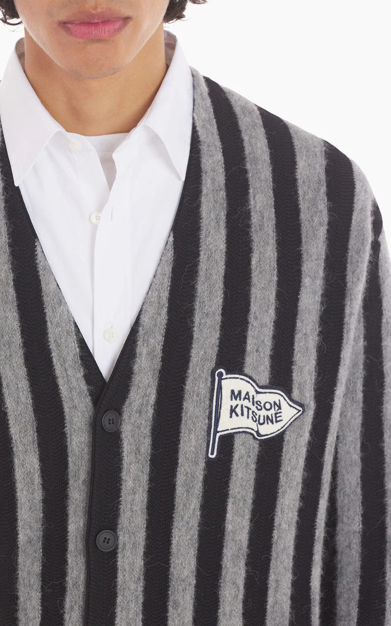 Maison Kitsuné Striped Comfort Cardigan Black/Stone Stripes - Image 5