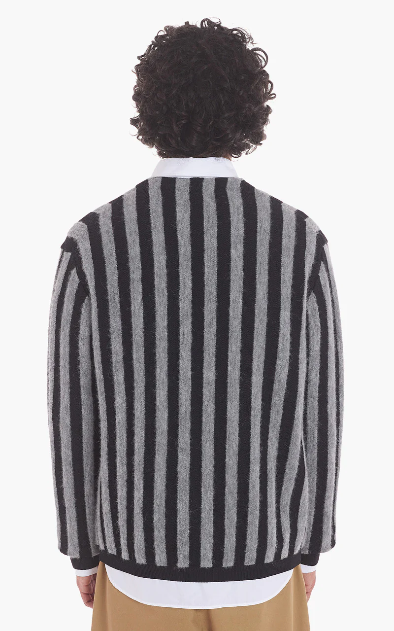 Maison Kitsuné Striped Comfort Cardigan Black/Stone Stripes - Image 6
