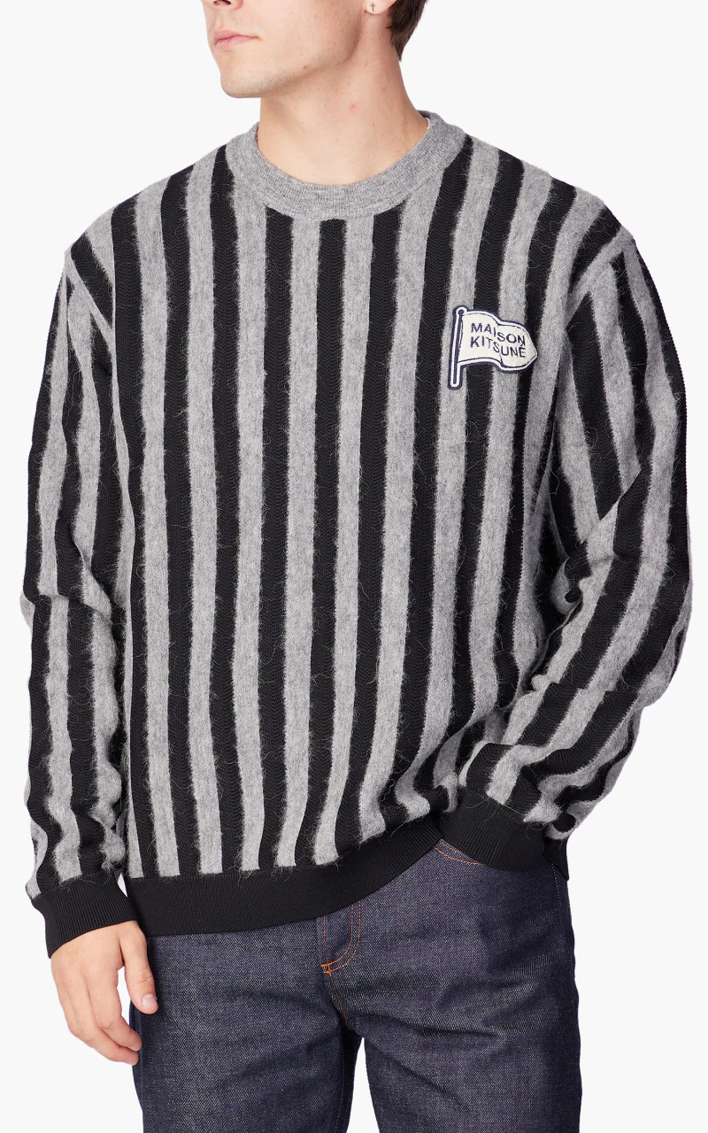 Maison Kitsuné Striped Comfort Jumper Black/Stone Stripes - Image 4