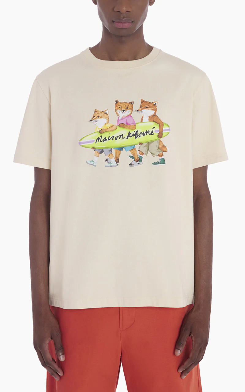 Maison Kitsuné Surfing Foxes Comfort T-Shirt Paper - Image 4
