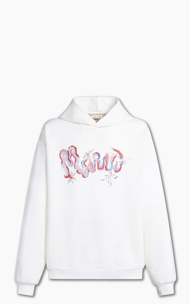 Marni Logo Print Hoodie White