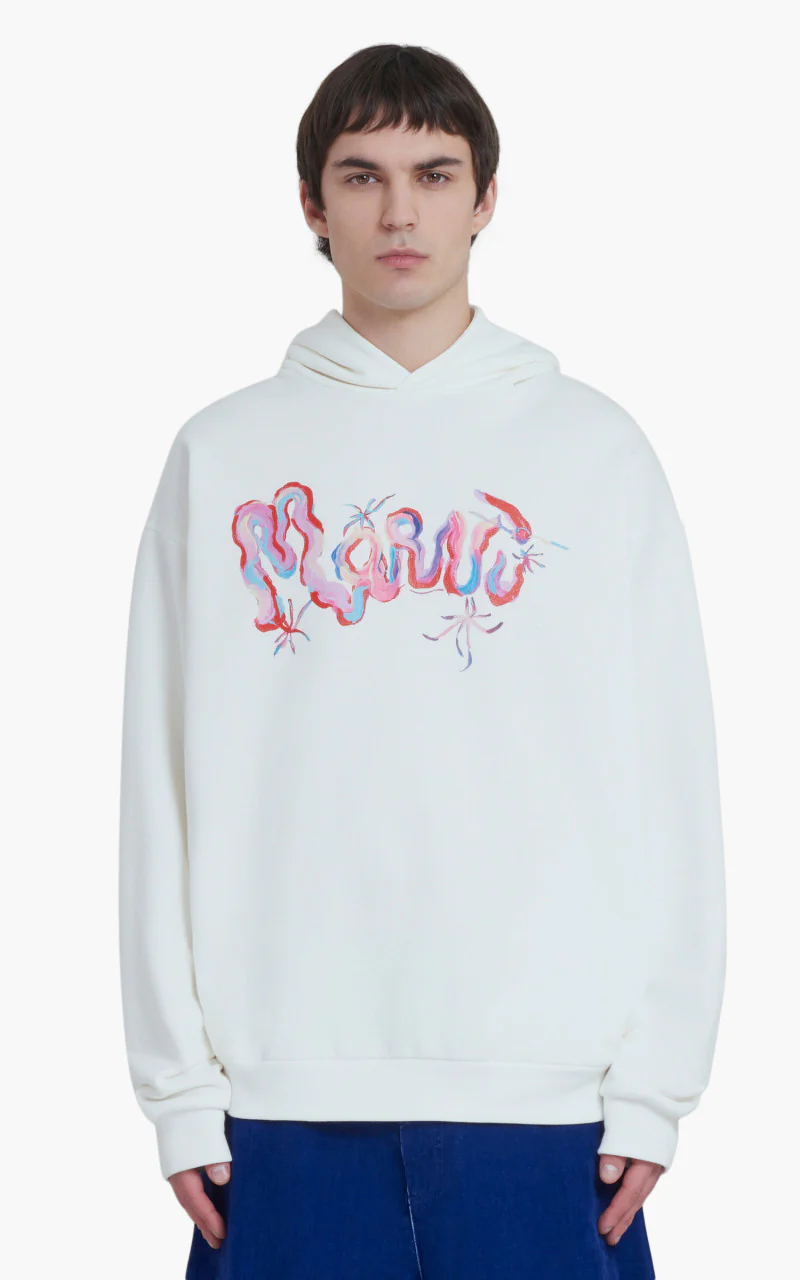 Marni Logo Print Hoodie White - Image 3
