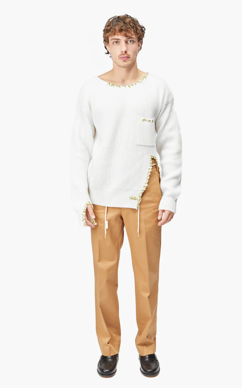 Marni Maglia Cirocollo Distressed Mending Soft Wool Knit Pale Gold - Image 2
