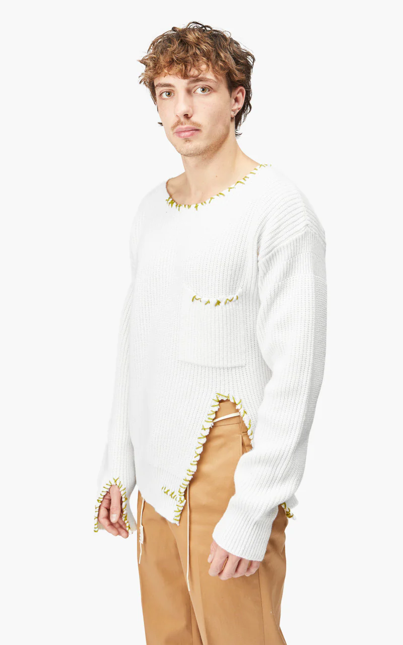 Marni Maglia Cirocollo Distressed Mending Soft Wool Knit Pale Gold - Image 3