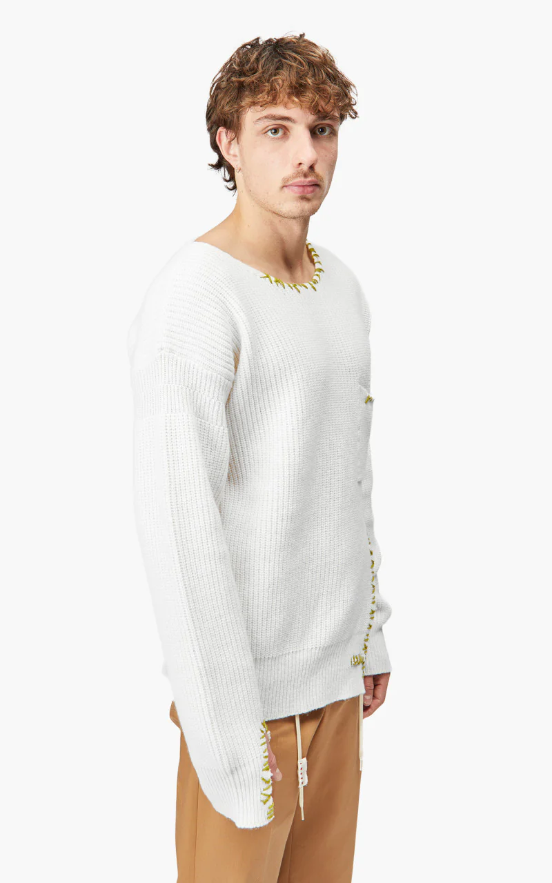 Marni Maglia Cirocollo Distressed Mending Soft Wool Knit Pale Gold - Image 4