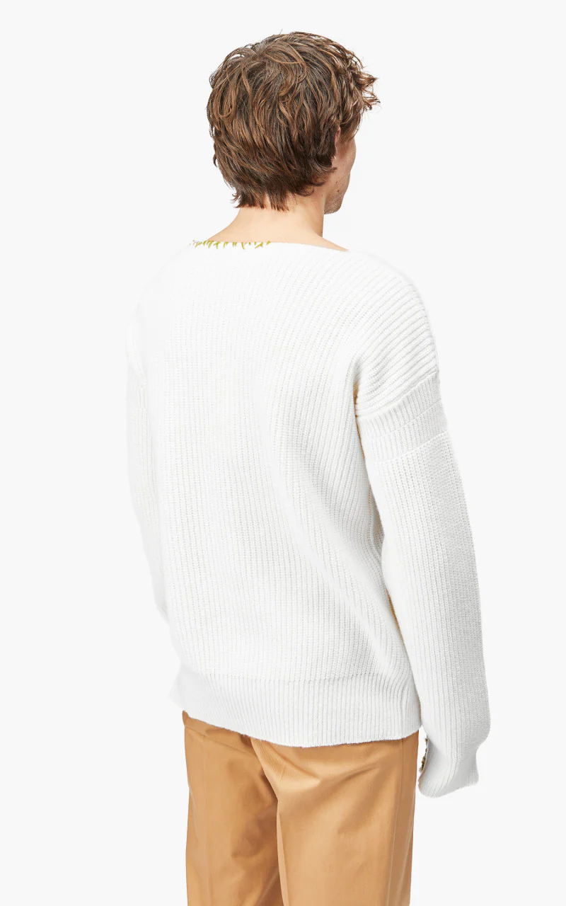 Marni Maglia Cirocollo Distressed Mending Soft Wool Knit Pale Gold - Image 5