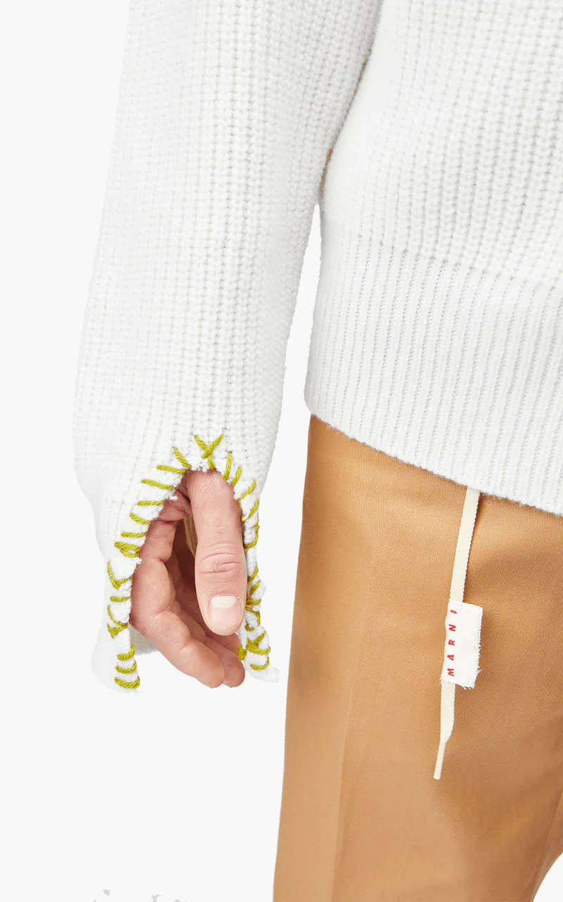 Marni Maglia Cirocollo Distressed Mending Soft Wool Knit Pale Gold - Image 6