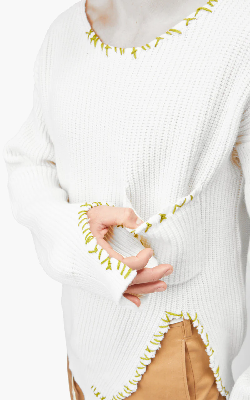 Marni Maglia Cirocollo Distressed Mending Soft Wool Knit Pale Gold - Image 8