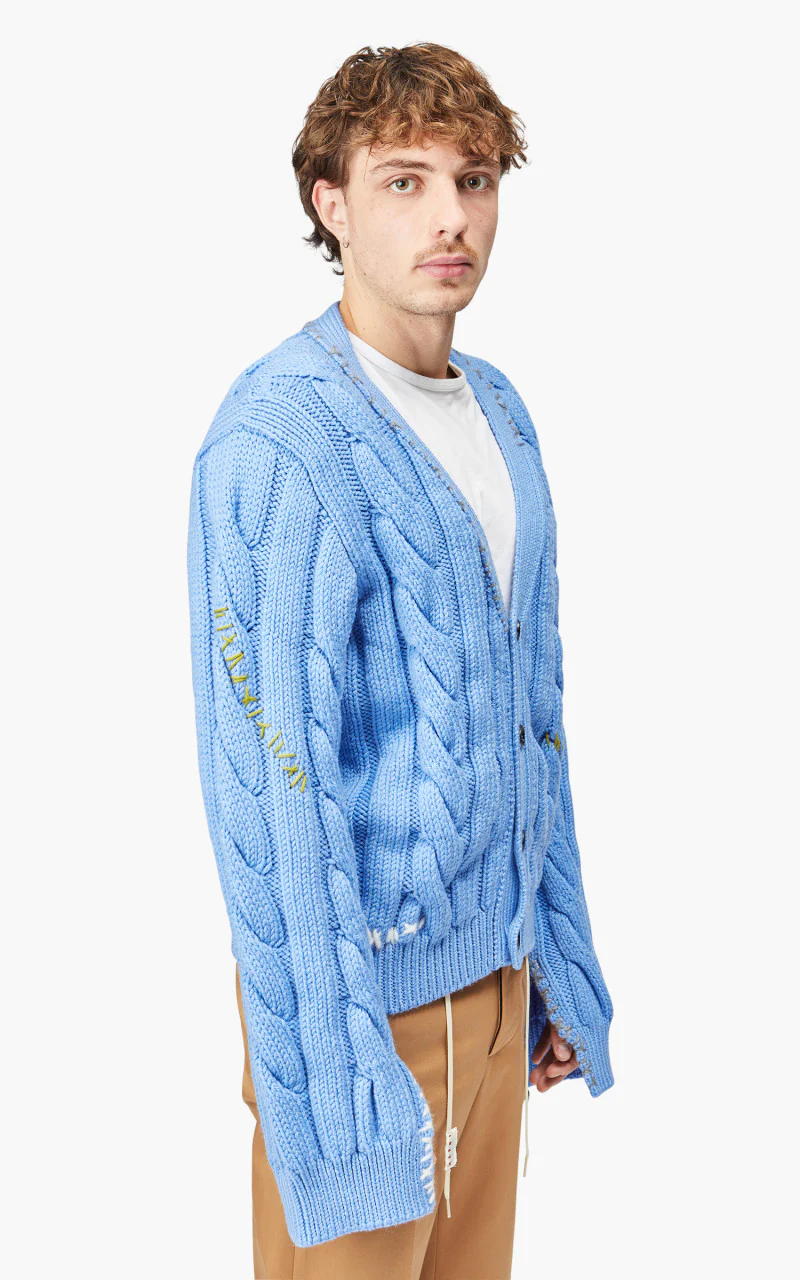 Marni Stitch-Detail Cable-Knit Cardigan Iris Blue - Image 6
