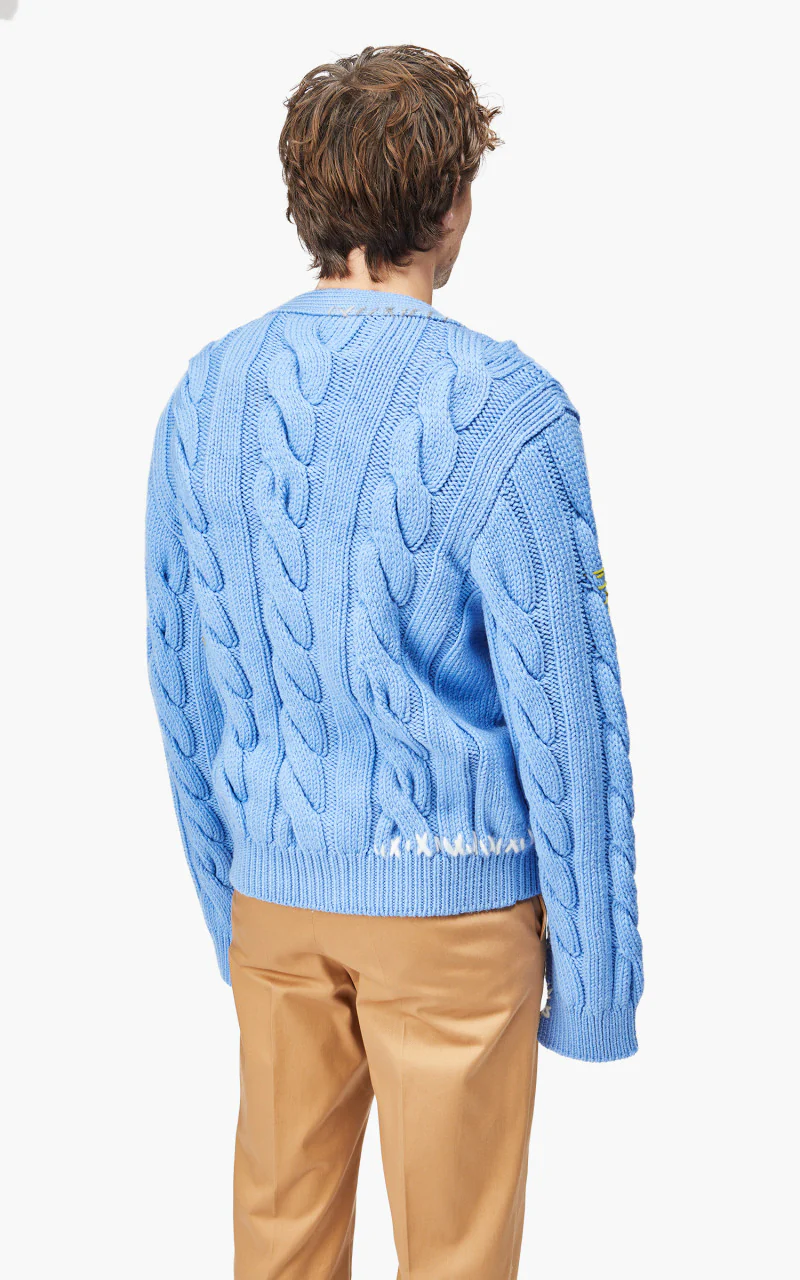 Marni Stitch-Detail Cable-Knit Cardigan Iris Blue - Image 7