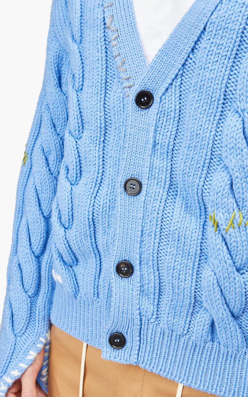 Marni Stitch-Detail Cable-Knit Cardigan Iris Blue - Image 8