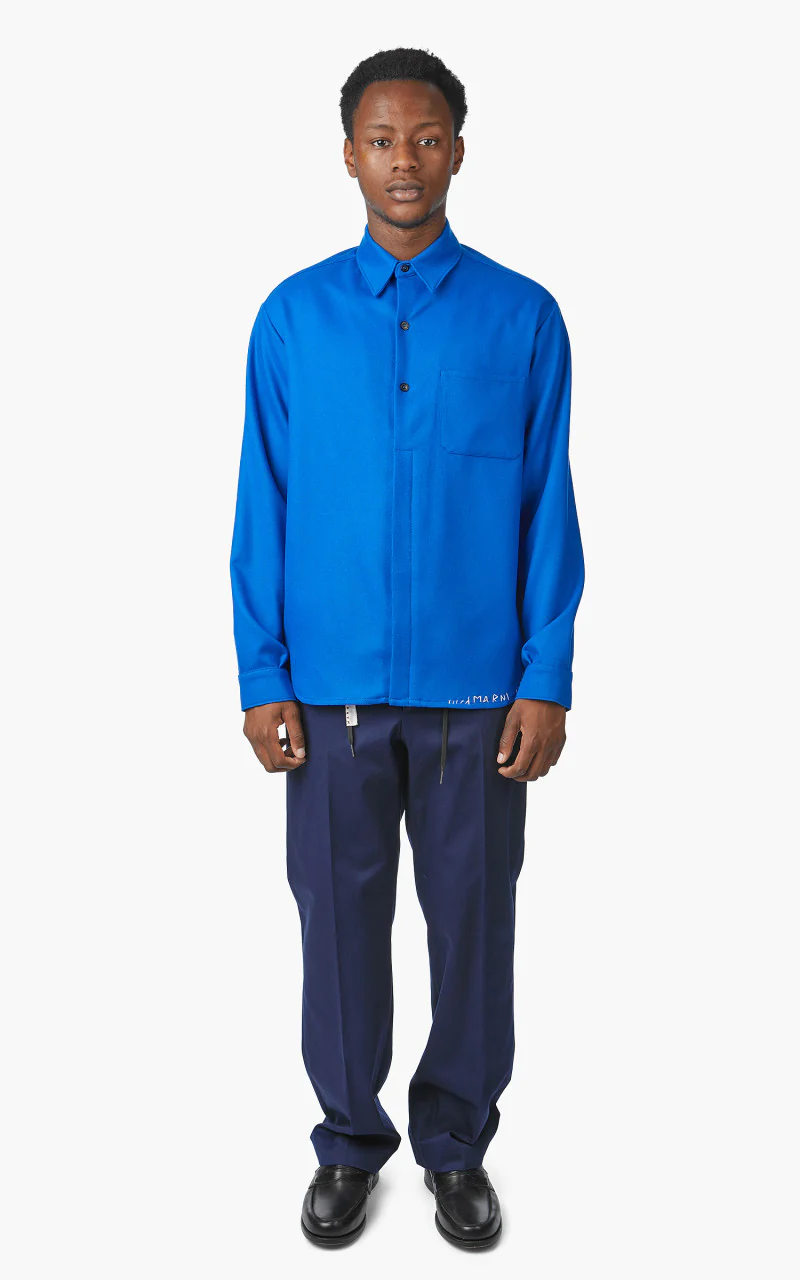 Marni Uomo Wool Flannel Shirt Mazarine Blue - Image 2