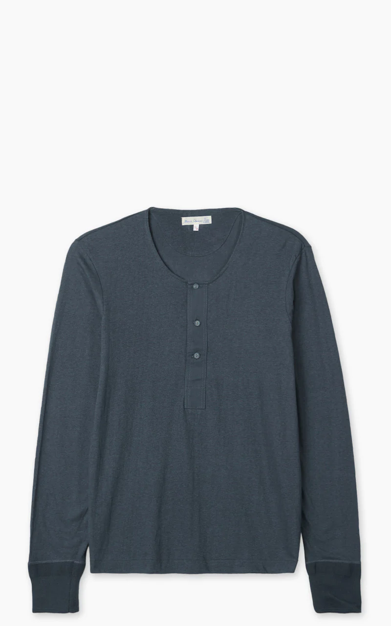 Merz b. Schwanen 102 Longsleeve Henley Mineral Blue