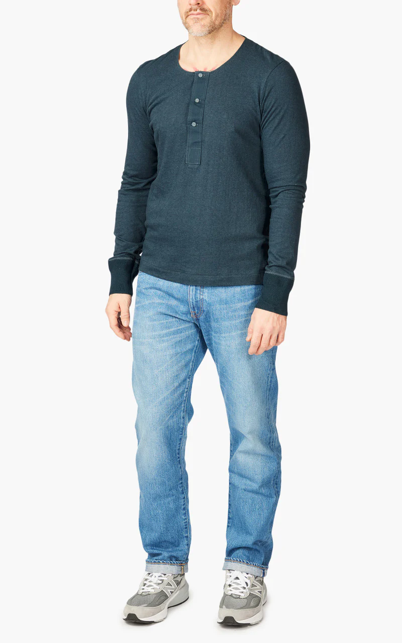 Merz b. Schwanen 102 Longsleeve Henley Mineral Blue - Image 2