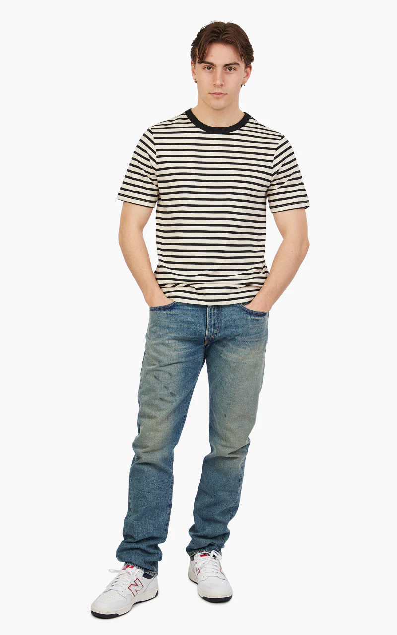 Merz b. Schwanen 2M14 Striped Crew Neck Tee Charcoal/Nature - Image 2