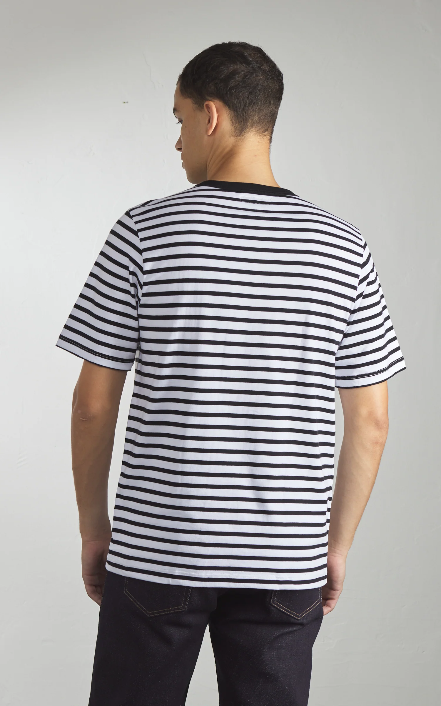 Merz b. Schwanen 2M14 Striped Crew Neck Tee Black/White - Image 4
