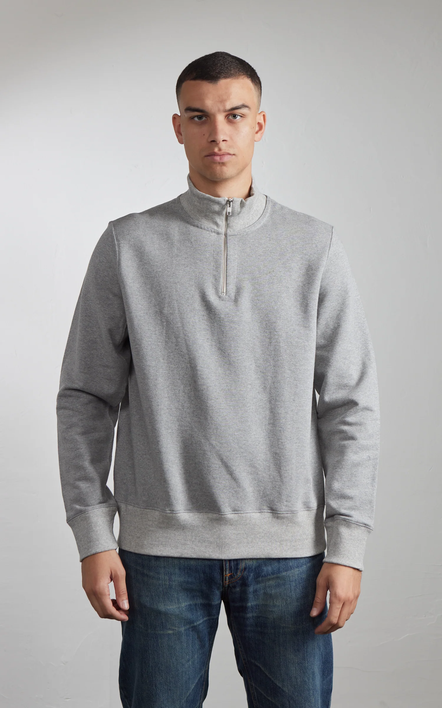 Merz b. Schwanen 343Z Sweatshirt Half Zip Mock Neck Grey Melange - Image 2