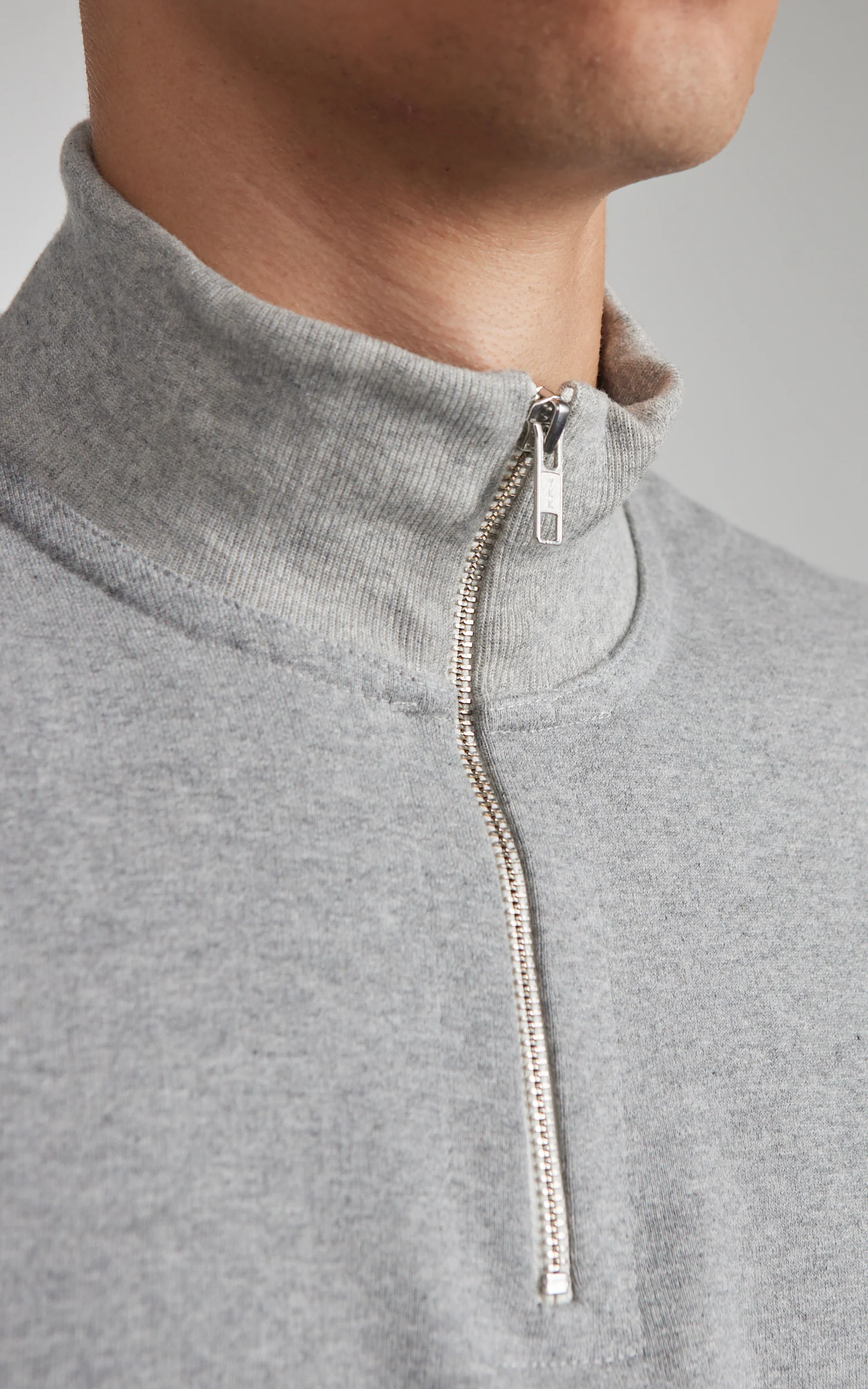 Merz b. Schwanen 343Z Sweatshirt Half Zip Mock Neck Grey Melange - Image 4