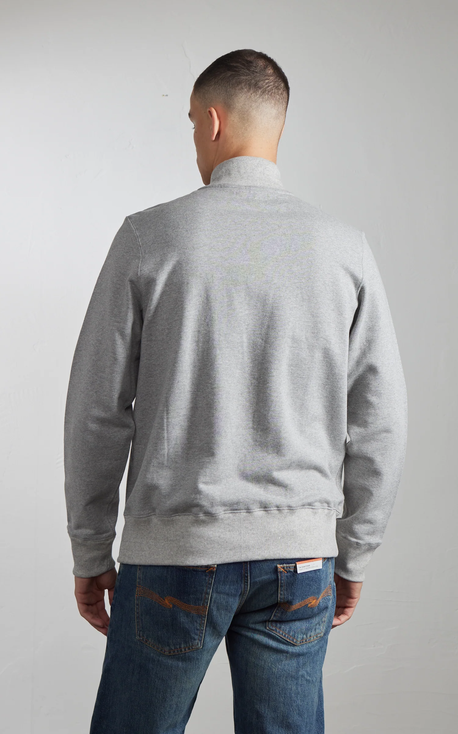 Merz b. Schwanen 343Z Sweatshirt Half Zip Mock Neck Grey Melange - Image 5