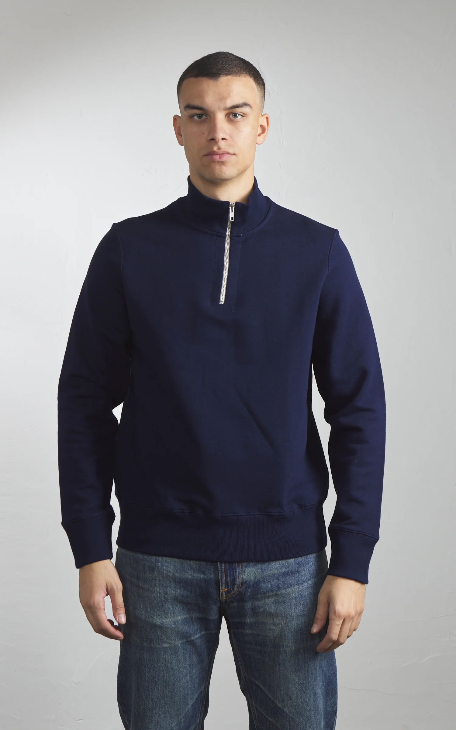 Merz b. Schwanen 343Z Sweatshirt Half Zip Mock Neck Ink Blue - Image 2