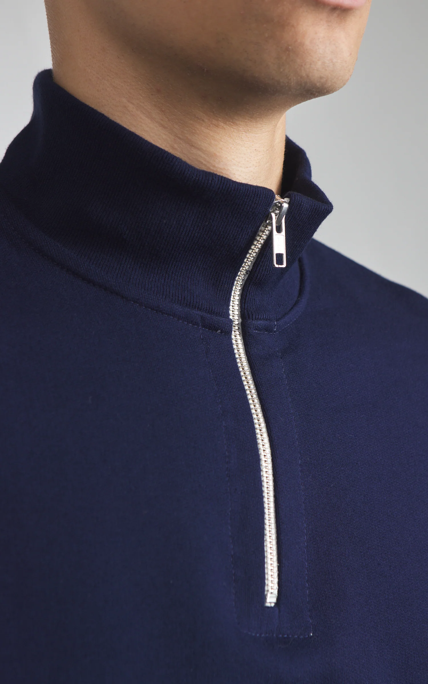 Merz b. Schwanen 343Z Sweatshirt Half Zip Mock Neck Ink Blue - Image 4
