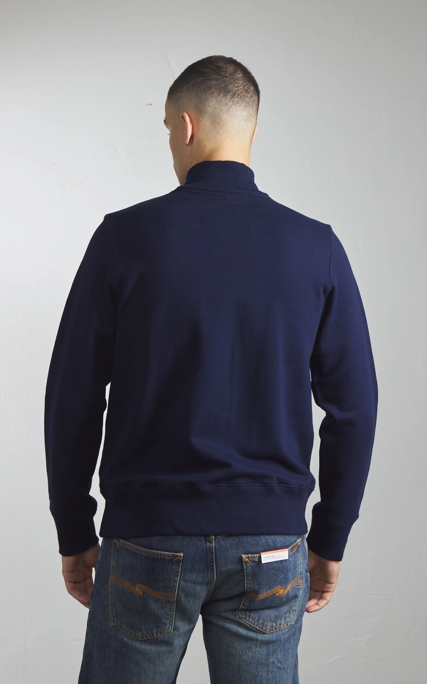 Merz b. Schwanen 343Z Sweatshirt Half Zip Mock Neck Ink Blue - Image 5