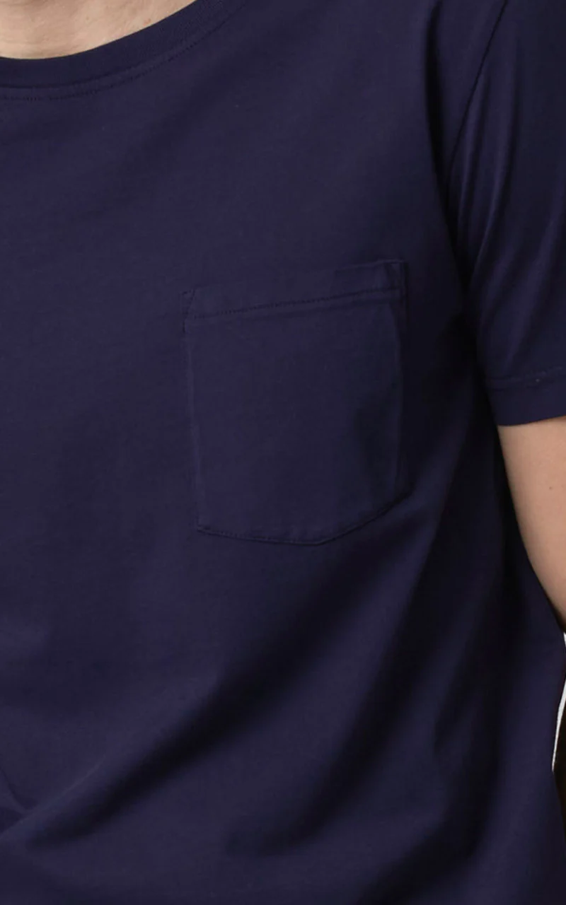 Merz b. Schwanen CTP02 Crew Neck Pocket Tee Deep Blue - Image 3
