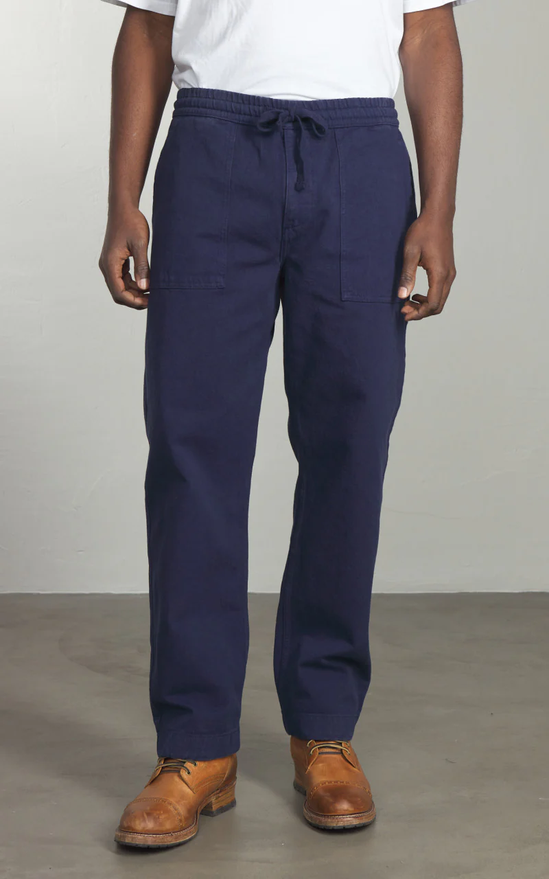 Merz b. Schwanen PANTS05 Broken Twill Drawstring Pants Ink Blue - Image 2
