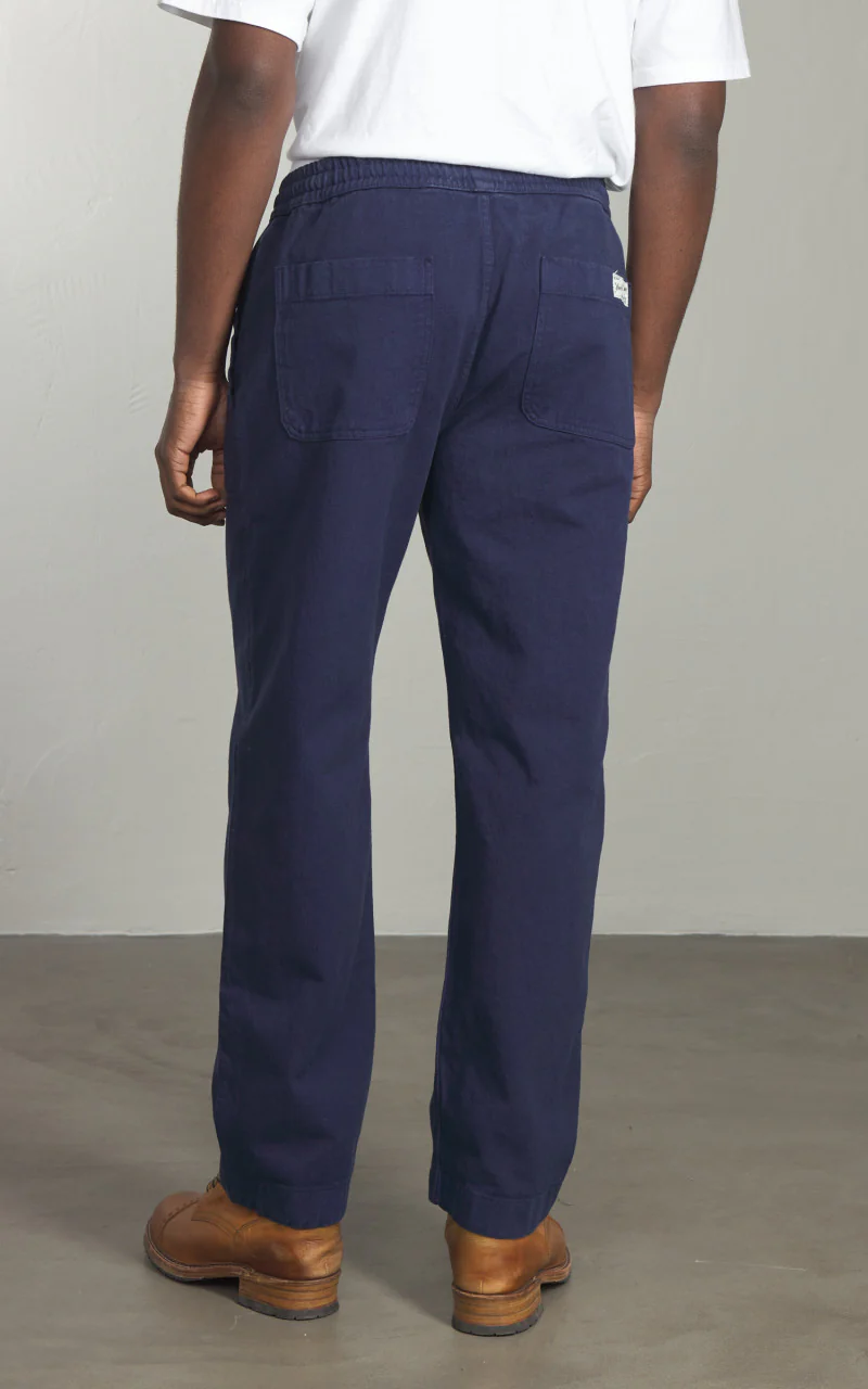 Merz b. Schwanen PANTS05 Broken Twill Drawstring Pants Ink Blue - Image 3