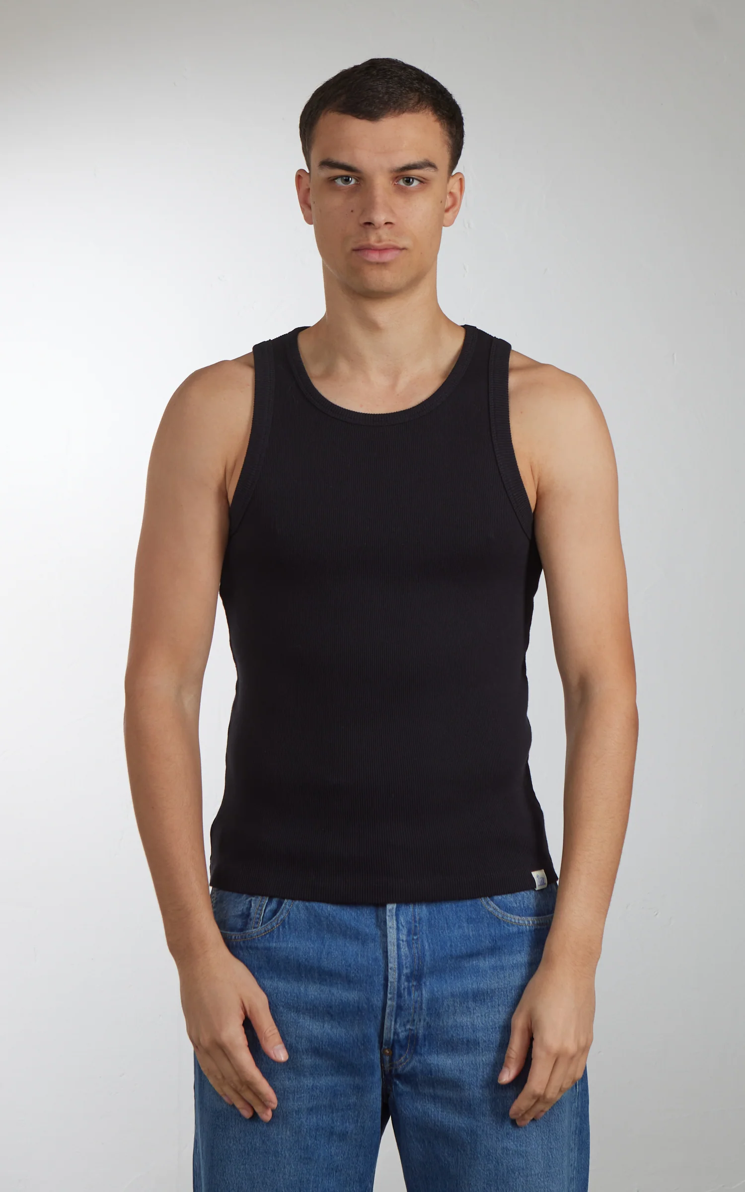 Merz b. Schwanen RIBTANK01 Ribbed Tank Top Deep Black - Image 2