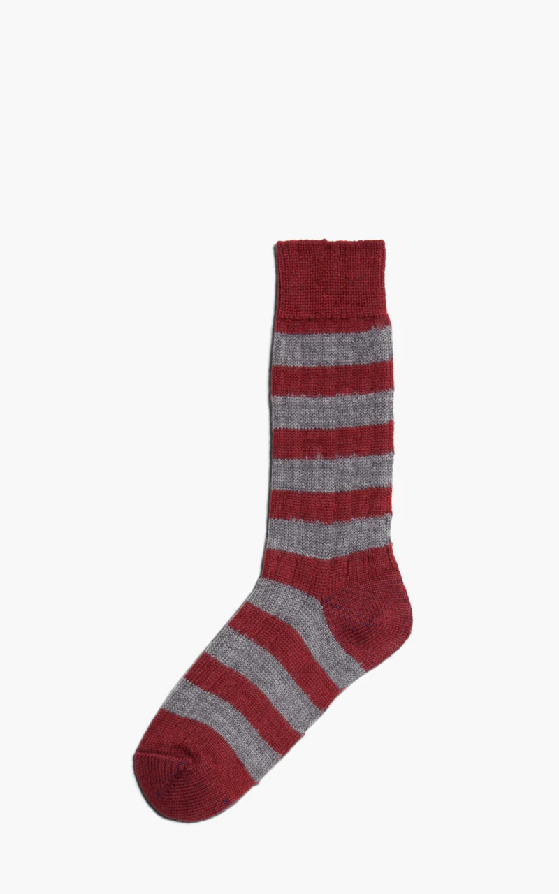 Merz b. Schwanen S76 Ringel Socks Dark Red / Grey Melange - Image 2