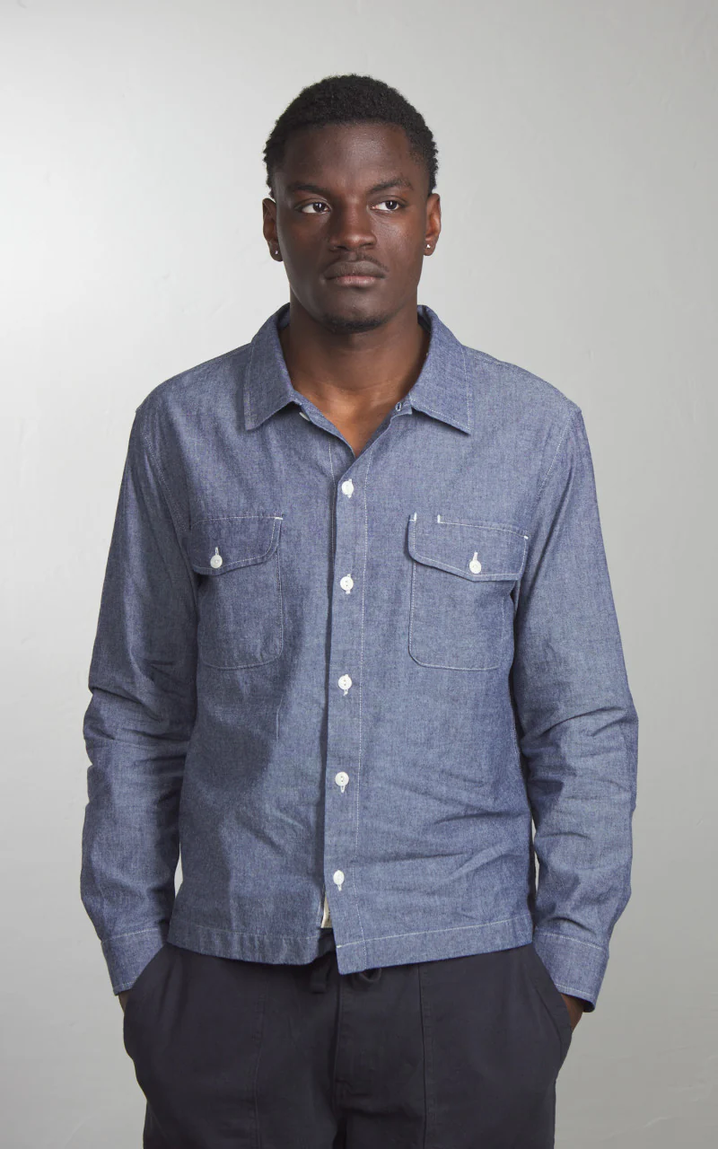 Merz b. Schwanen SHIRT06CH Chambray Shirt Denim Blue - Image 2