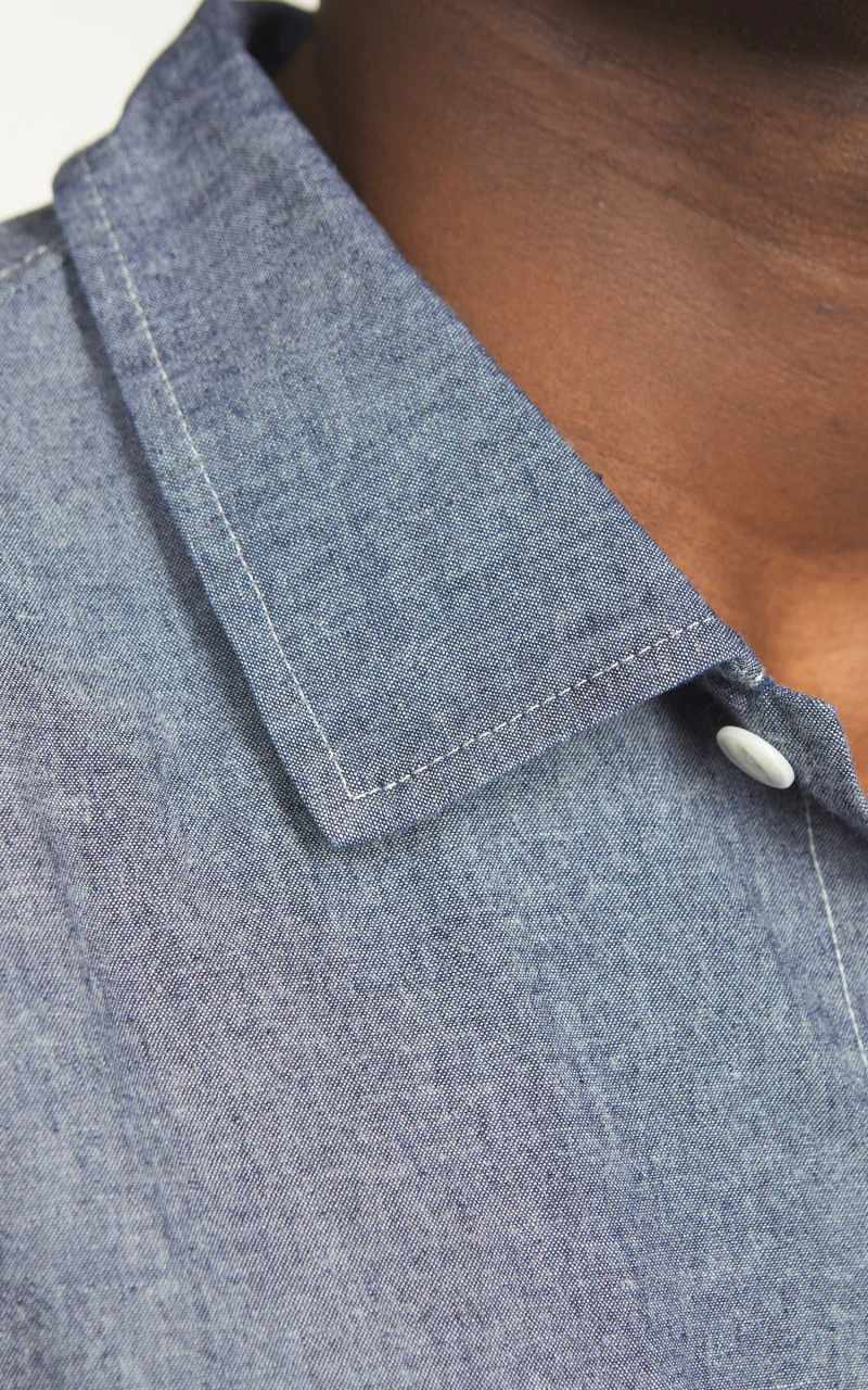 Merz b. Schwanen SHIRT06CH Chambray Shirt Denim Blue - Image 4
