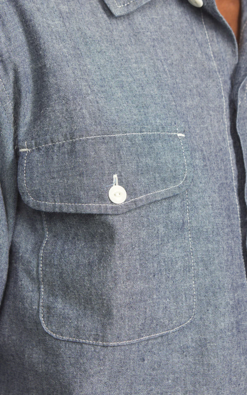 Merz b. Schwanen SHIRT06CH Chambray Shirt Denim Blue - Image 5