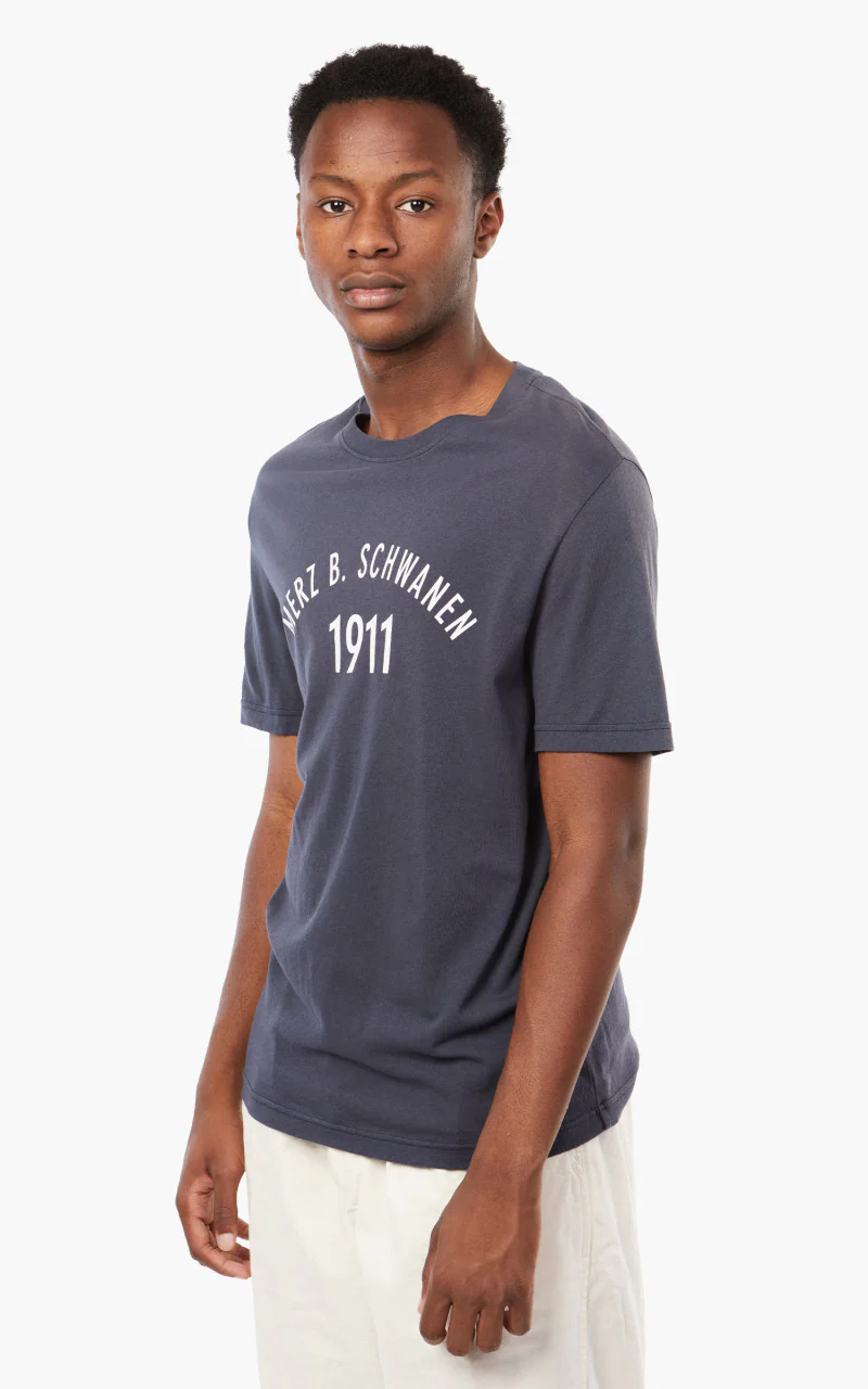 Merz b. Schwanen TRCT40 Crew Neck Print Tee Denim Blue - Image 2