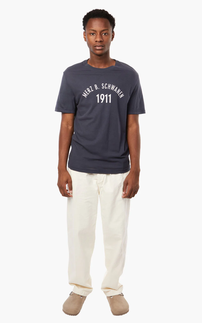 Merz b. Schwanen TRCT40 Crew Neck Print Tee Denim Blue - Image 3