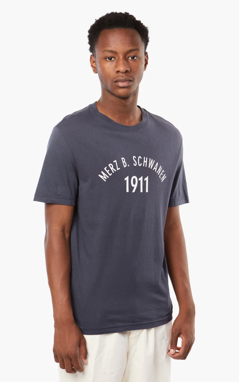 Merz b. Schwanen TRCT40 Crew Neck Print Tee Denim Blue - Image 5