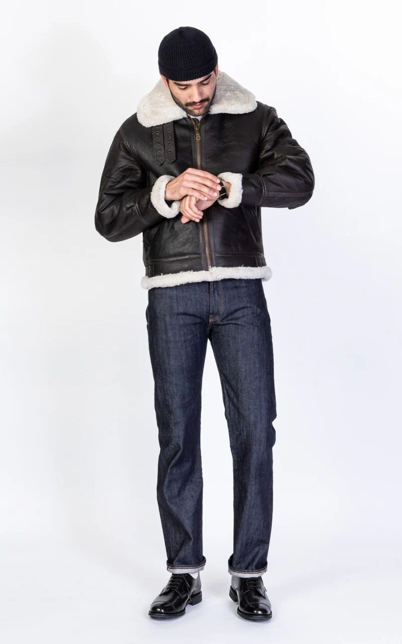 Military Surplus B-3 Shearling Flight Leather Jacket Black - Image 2