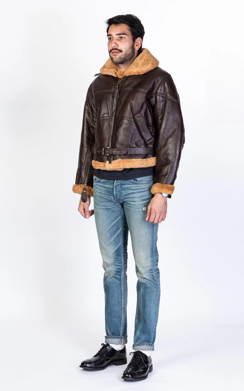 Military Surplus British Bomber Shearling Flight Jacket Brown - Image 2