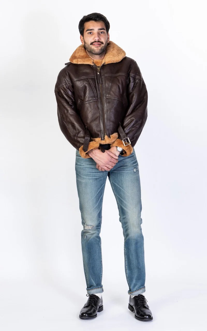 Military Surplus British Bomber Shearling Flight Jacket Brown - Image 3